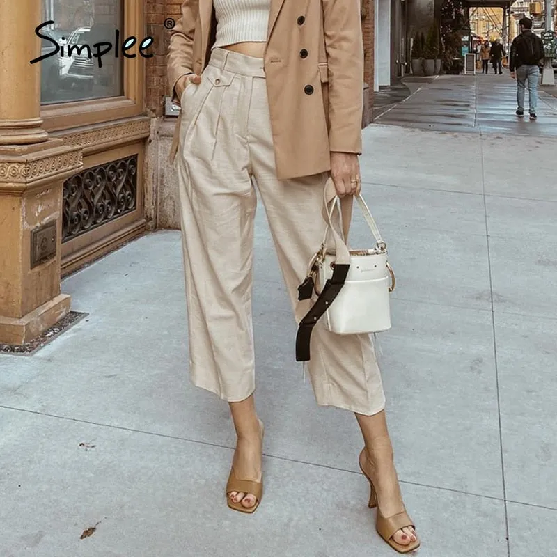 Loose Cropped Beige Pants