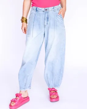 Loose Fit Denim Pants with Pleat Detail