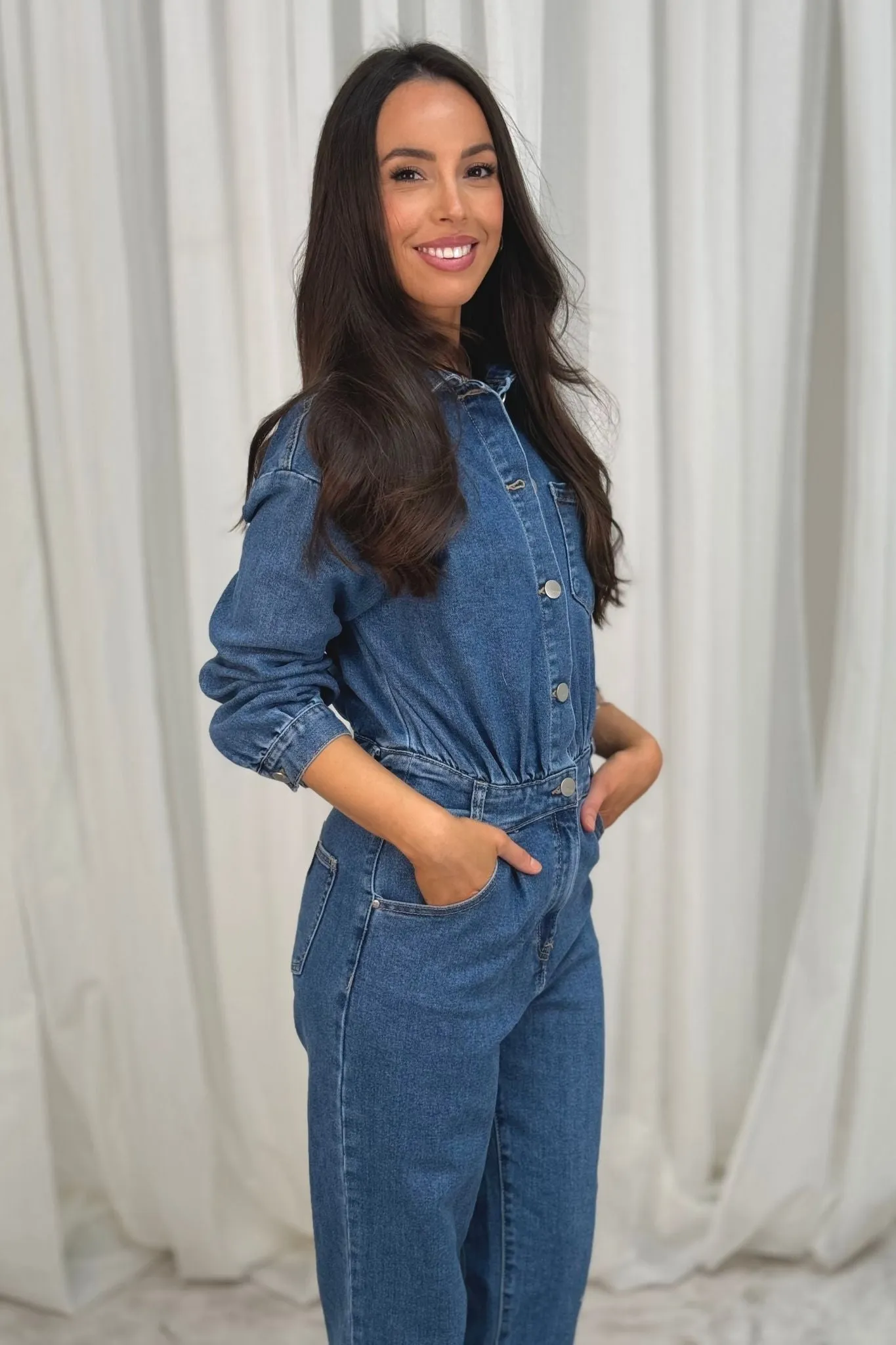 Lynne Denim Jumpsuit In Mid Wash