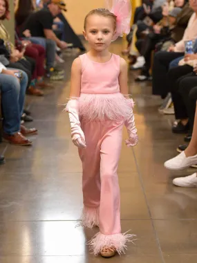 Marc Defang 8195K Girls Two Piece Feather Jumpsuit Pageant Scuba Interview Formal