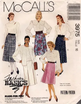 McCall's 3975 Womens Pleated Skirts 1980s Vintage Sewing Pattern Size 16 UNCUT Factory Folded