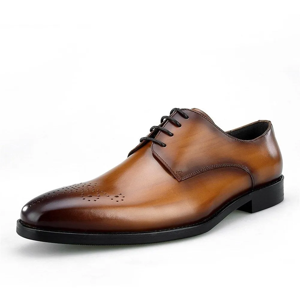 Men Lace Up Brogue Burnished Toe Dress Shoes