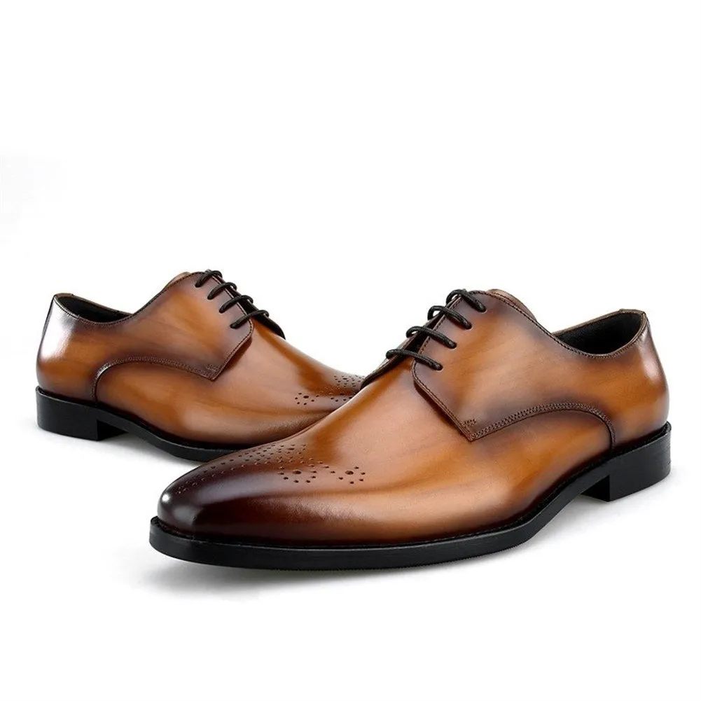 Men Lace Up Brogue Burnished Toe Dress Shoes