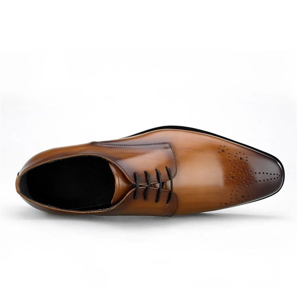 Men Lace Up Brogue Burnished Toe Dress Shoes