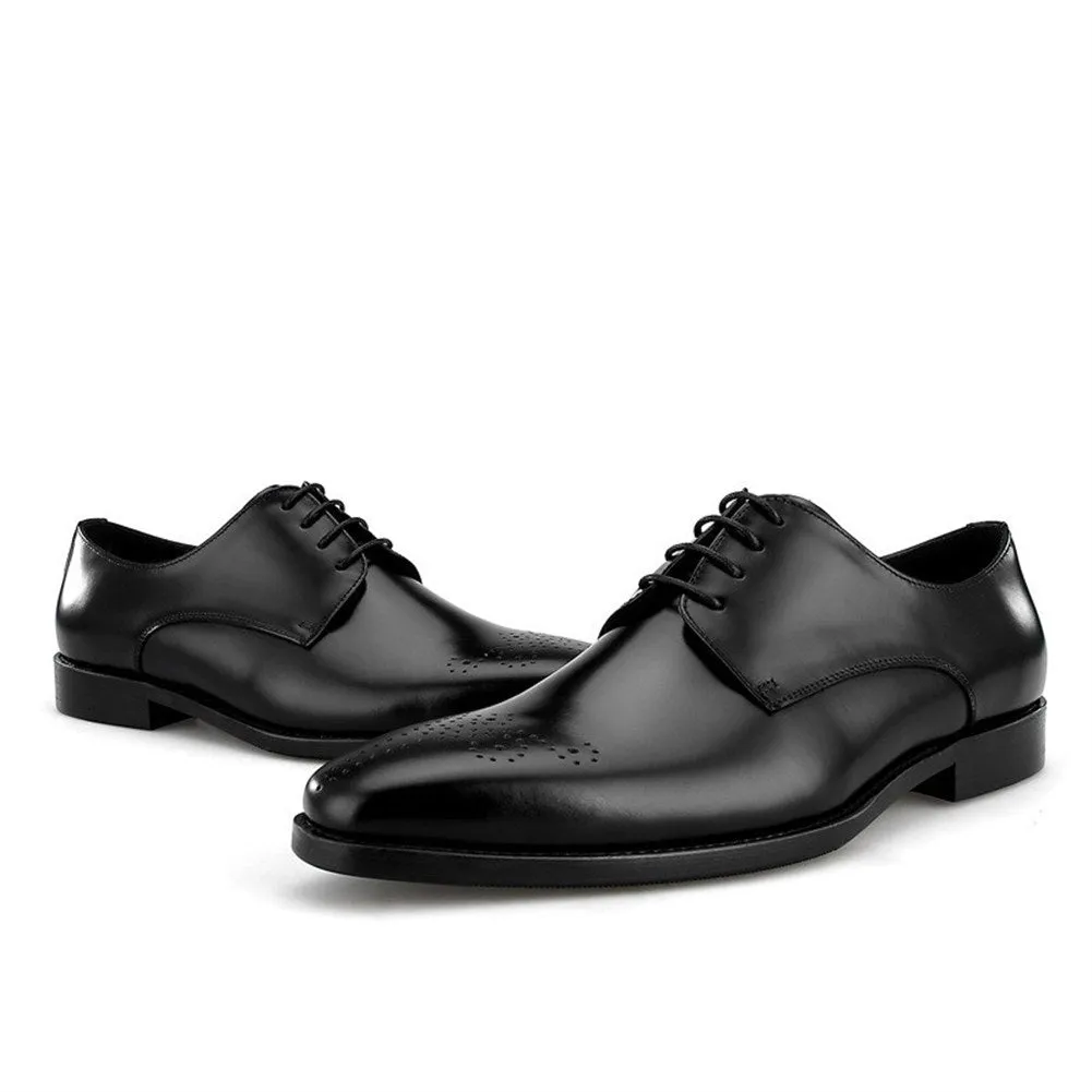 Men Lace Up Brogue Burnished Toe Dress Shoes