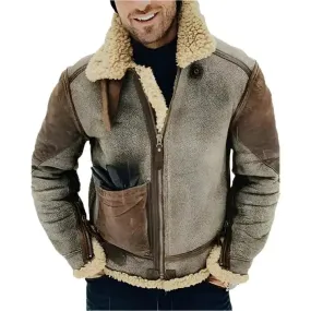 Men's Genuine Leather Winter Jacket with Shearling Collar - Warm & Stylish