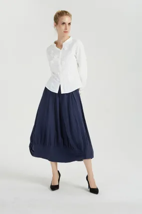 midi blue linen summer skirt for women 2041