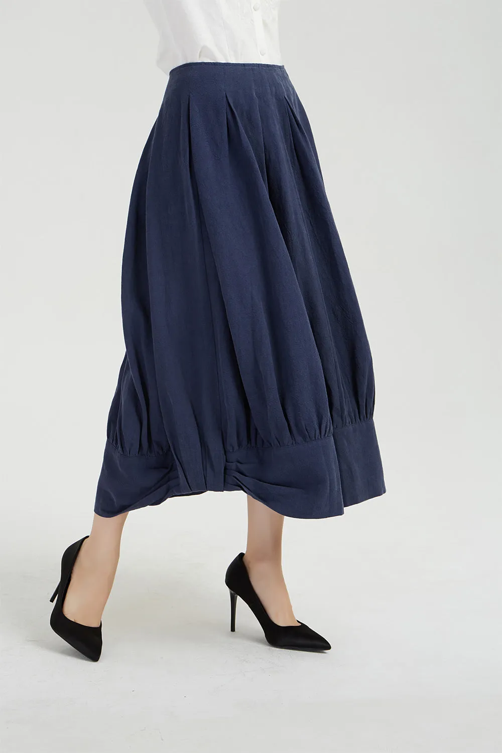 midi blue linen summer skirt for women 2041
