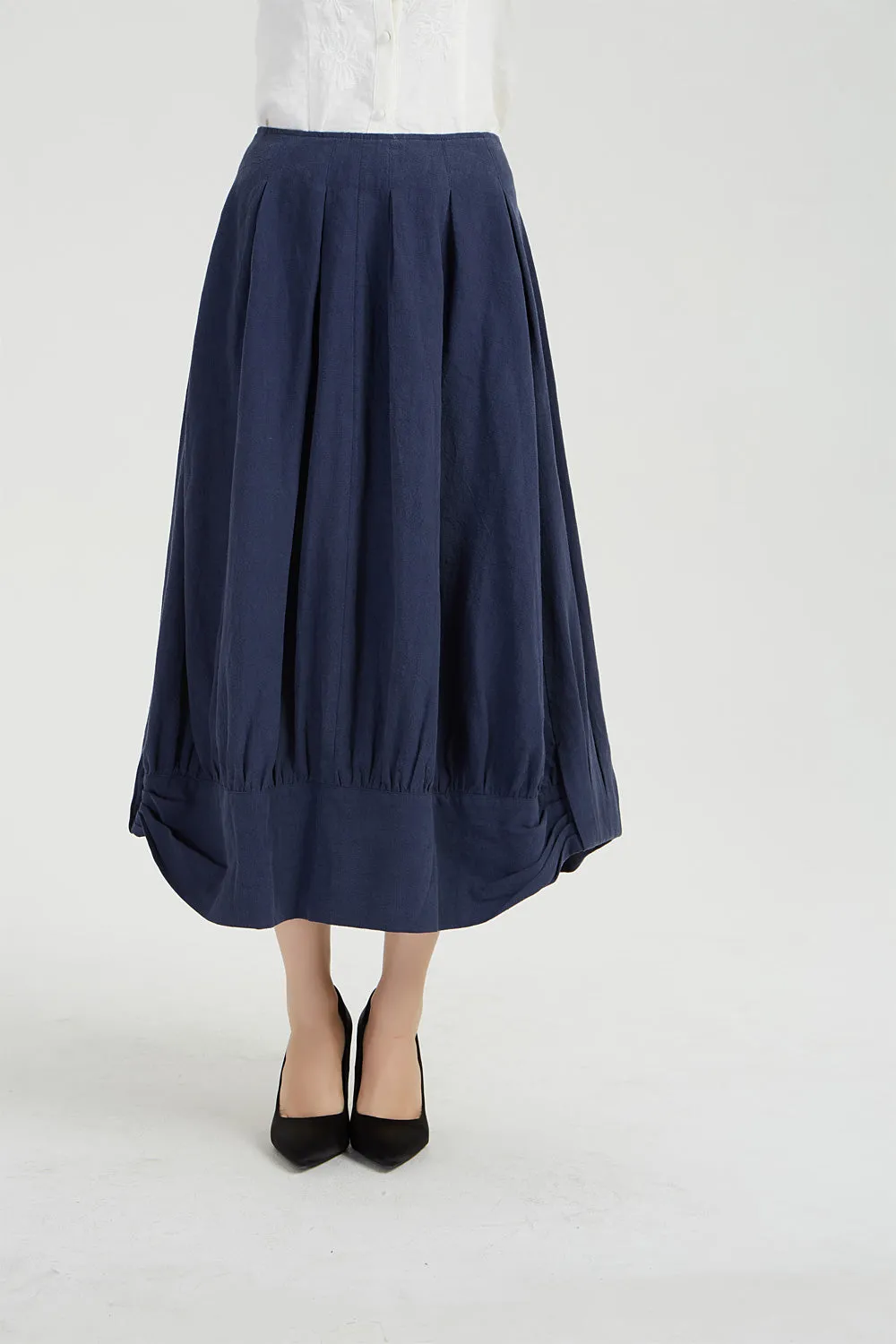 midi blue linen summer skirt for women 2041