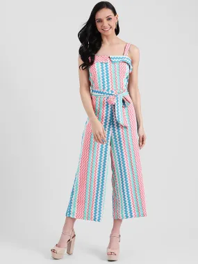 Multi Colored Geometric Print Strappy Jumpsuit