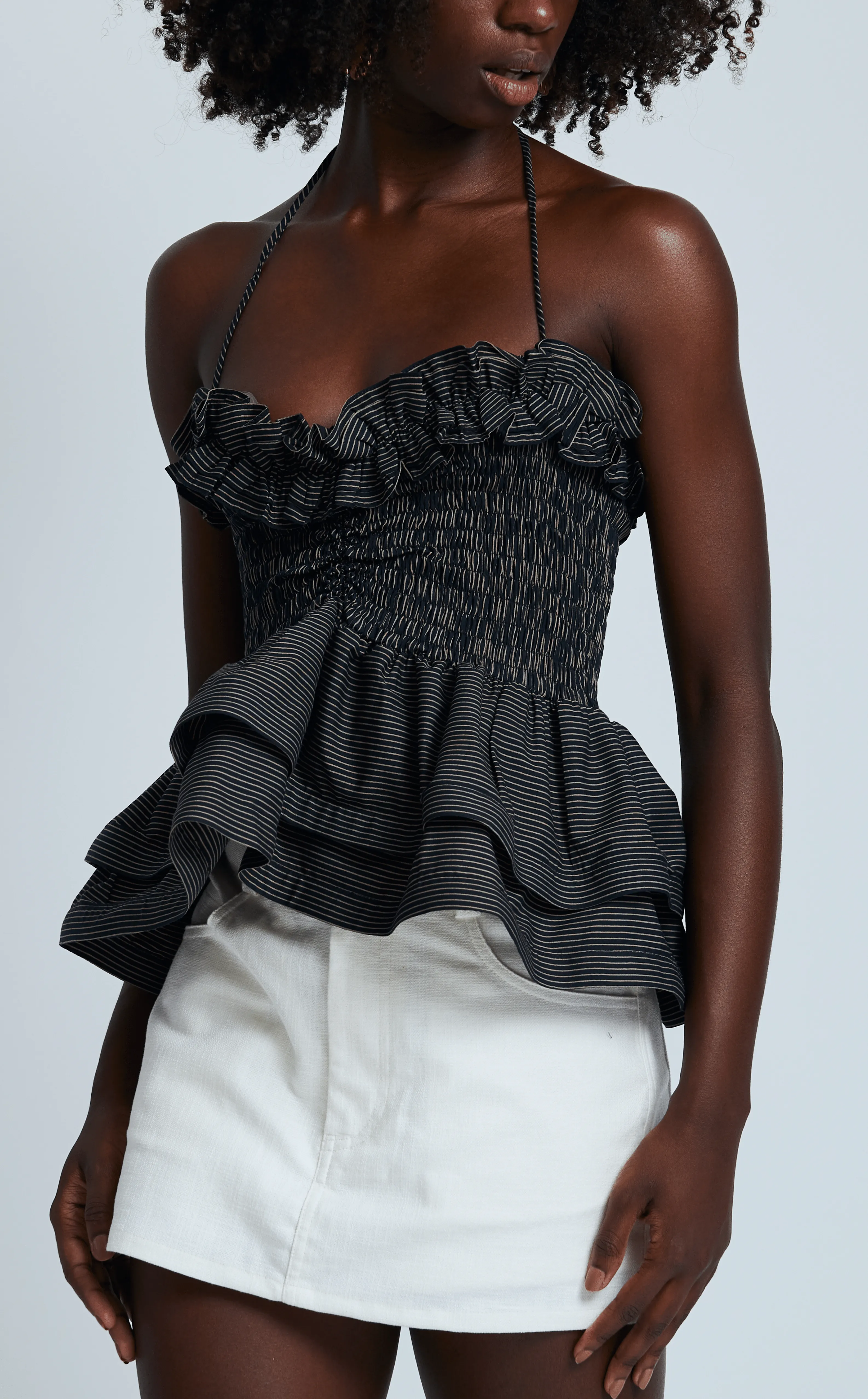 NAMIBIA TOP - BLACK MICRO STRIPES