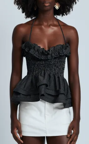 NAMIBIA TOP - BLACK MICRO STRIPES