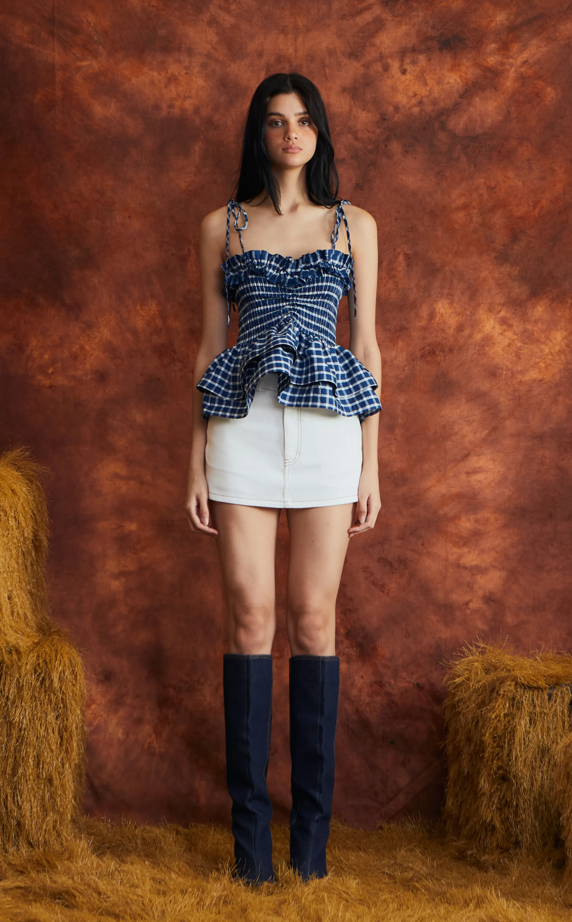 NAMIBIA TOP - BLUE GINGHAM (PRE-ORDER)
