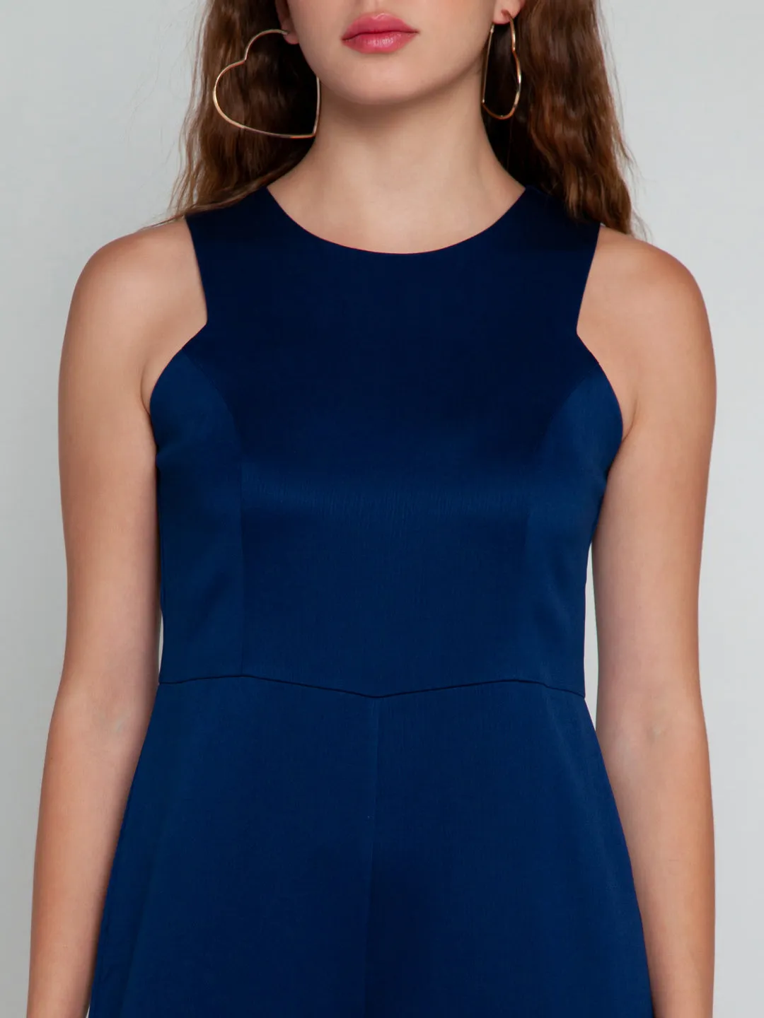 Navy Blue Solid Straight Jumpsuit