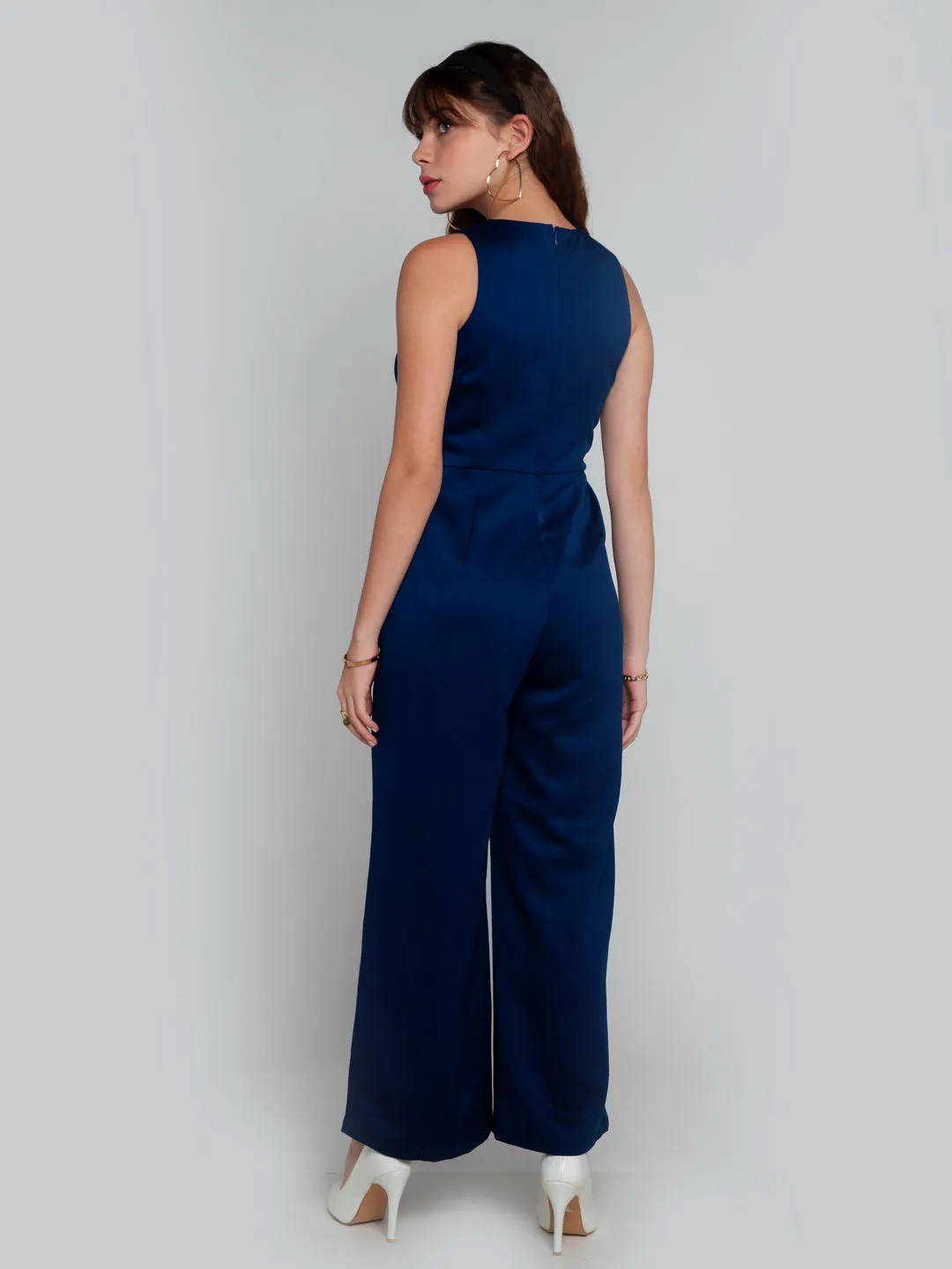 Navy Blue Solid Straight Jumpsuit