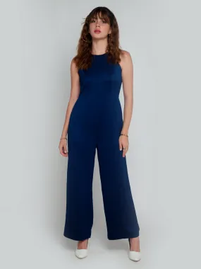 Navy Blue Solid Straight Jumpsuit