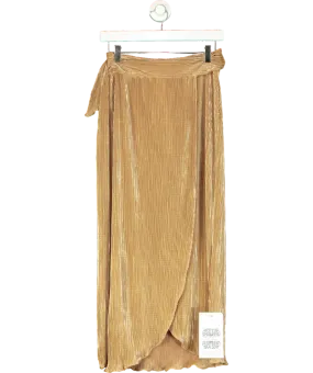 Never Fully Dressed Metallic Jaspre Plisse Midi Skirt In Gold UK 8