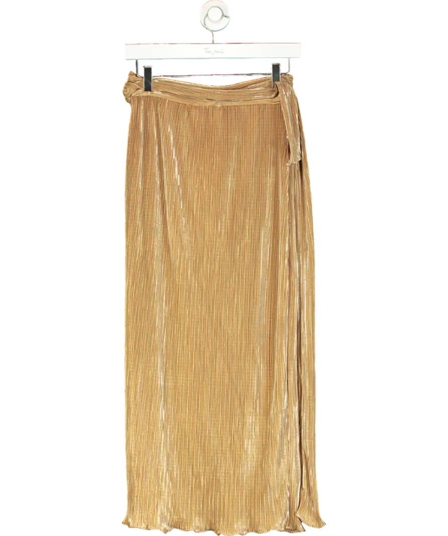 Never Fully Dressed Metallic Jaspre Plisse Midi Skirt In Gold UK 8