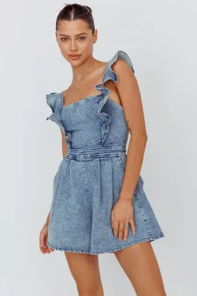 Nola Flared Ruffle Romper Denim