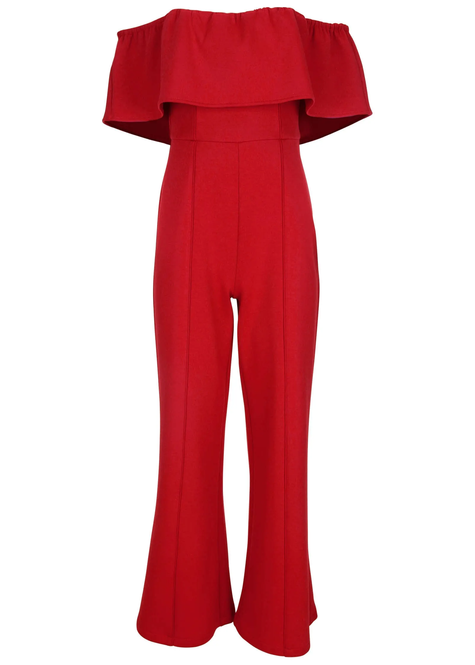 Off The Shoulder Jumpsuit - Haute Red