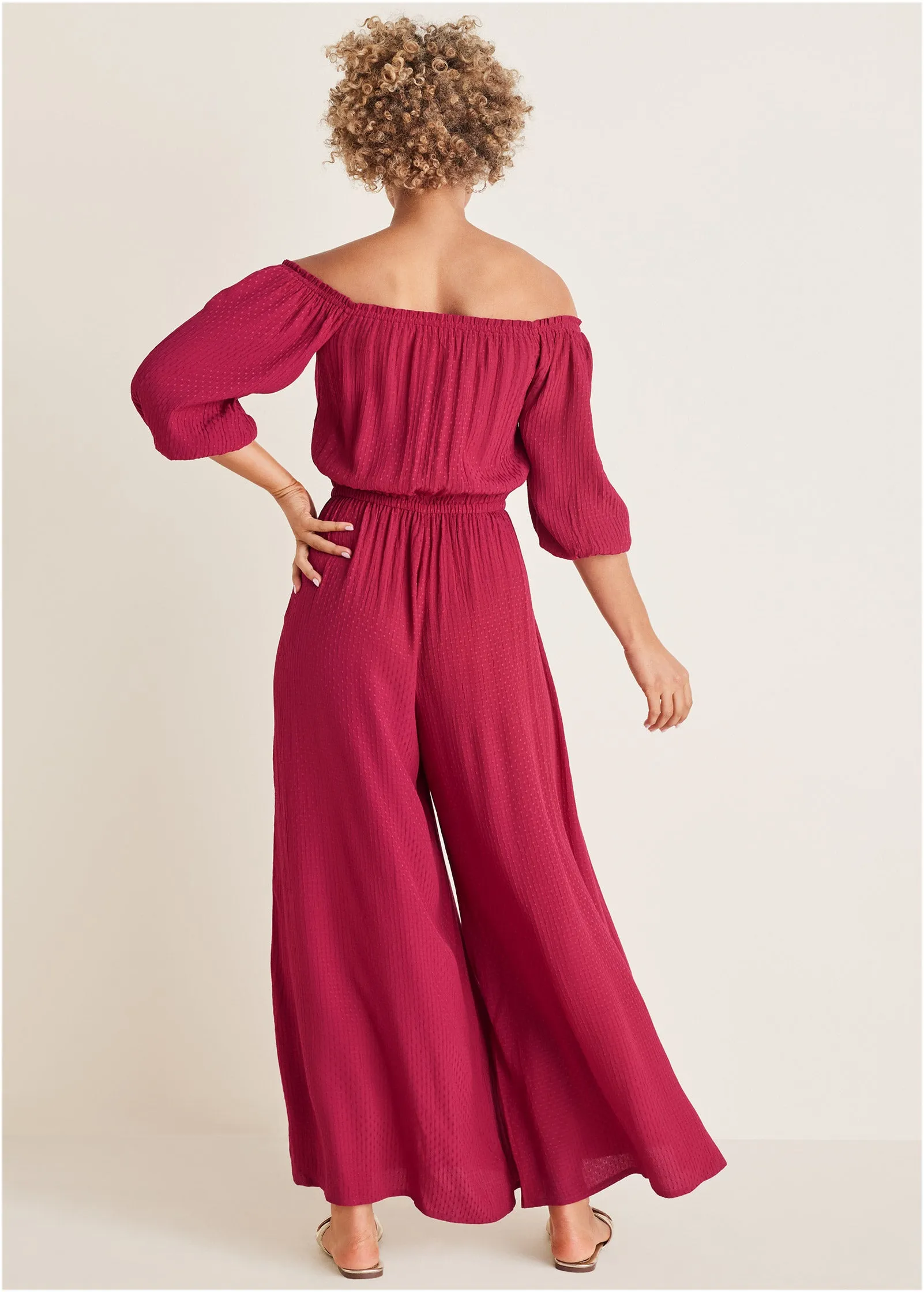 Off-The-Shoulder Jumpsuit - Red