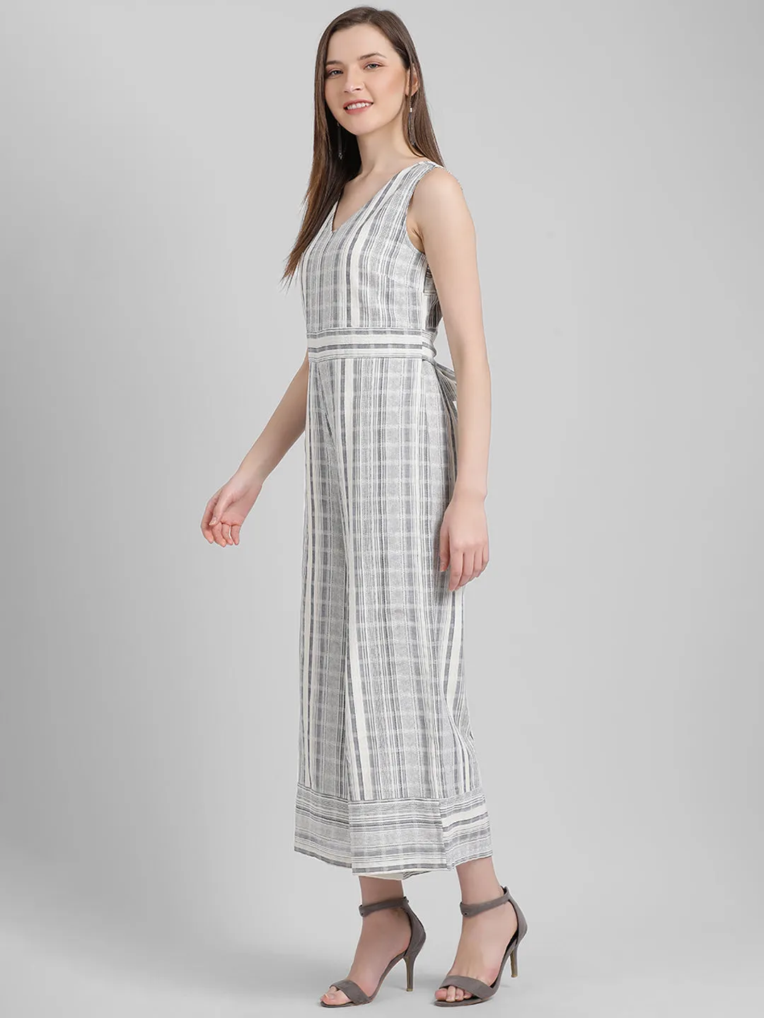Off White Self Design Regular Jumpsuit