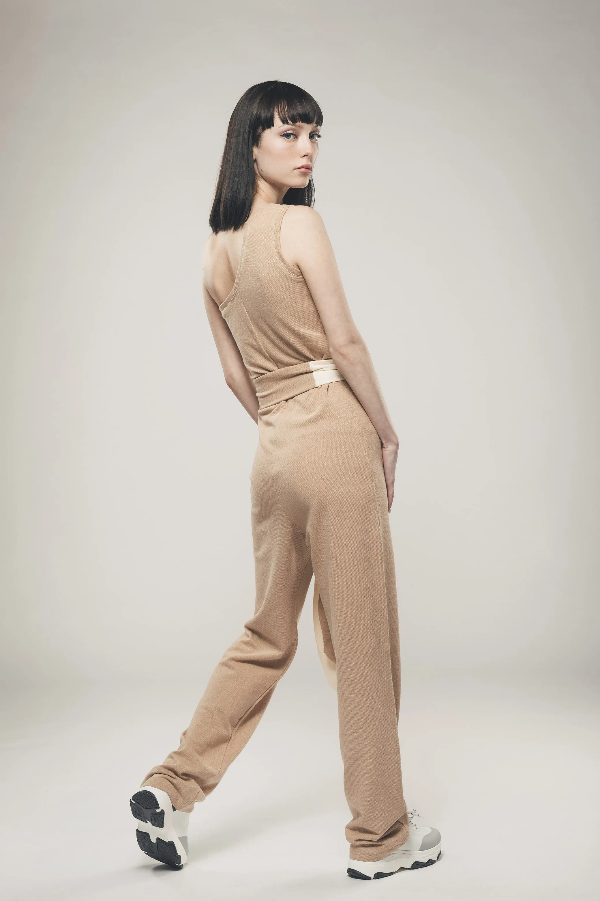 One Shoulder Jumpsuit in Light Brown
