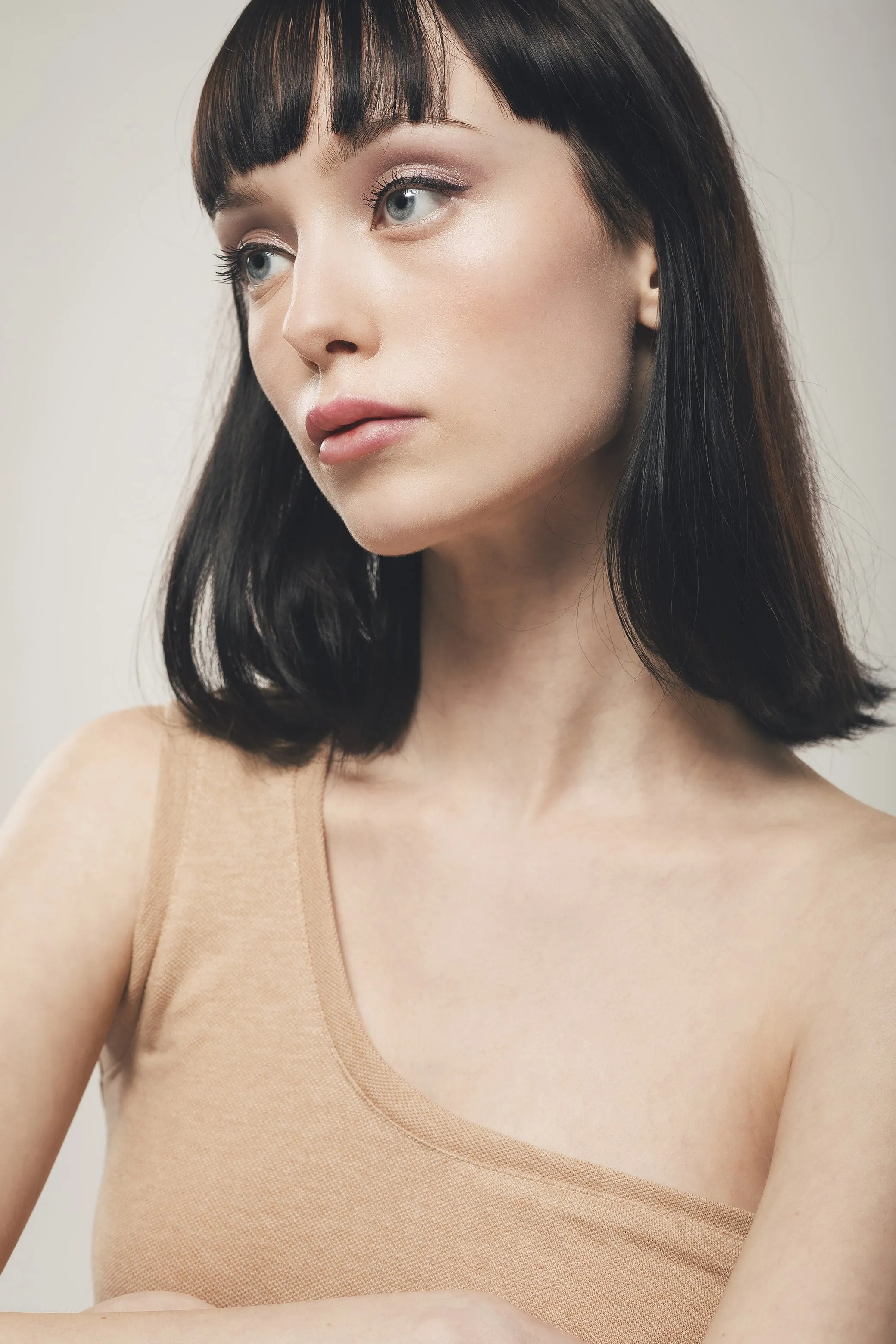 One Shoulder Jumpsuit in Light Brown
