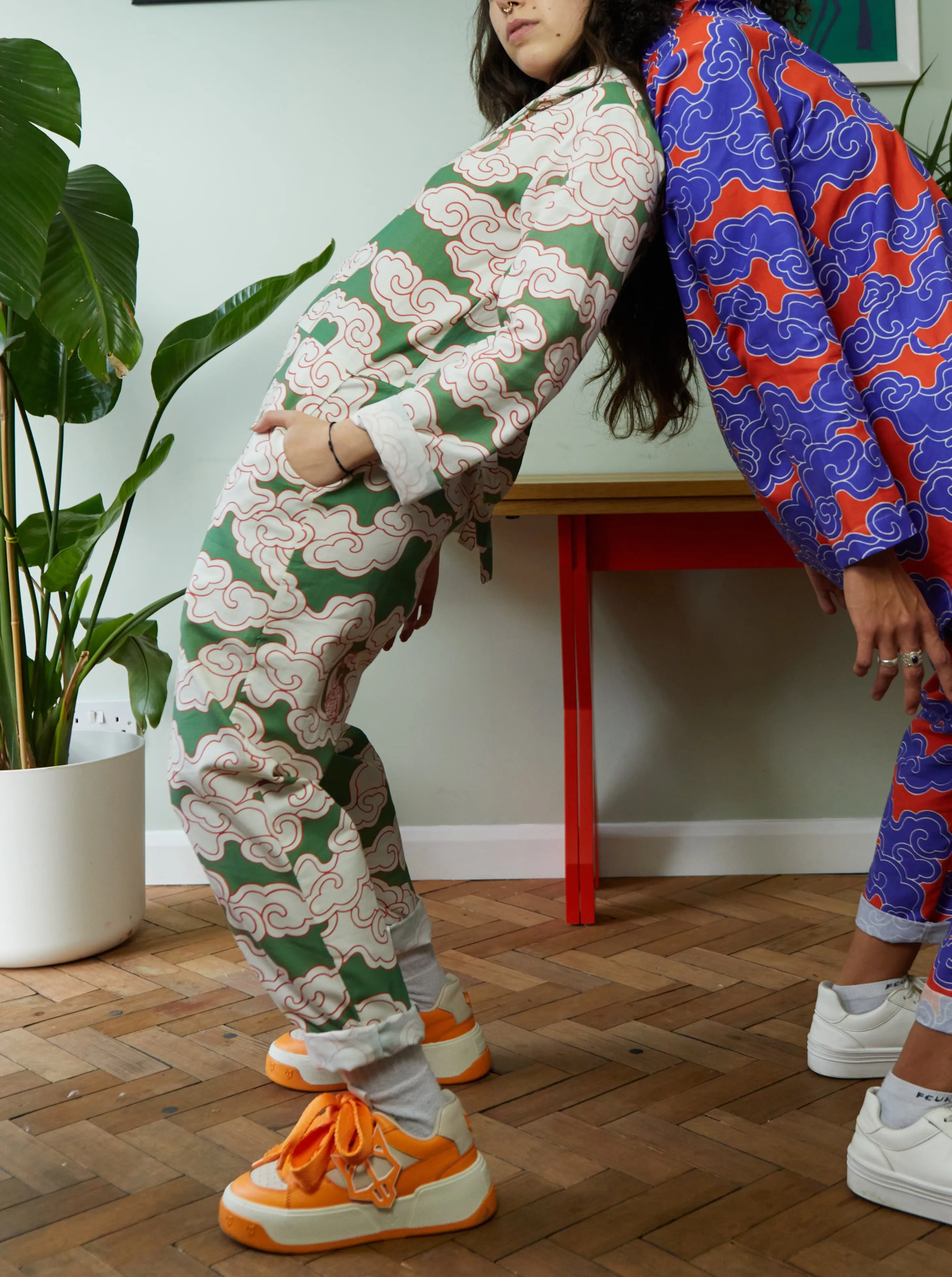 Organic Cotton & Linen Green Clouds Jumpsuit