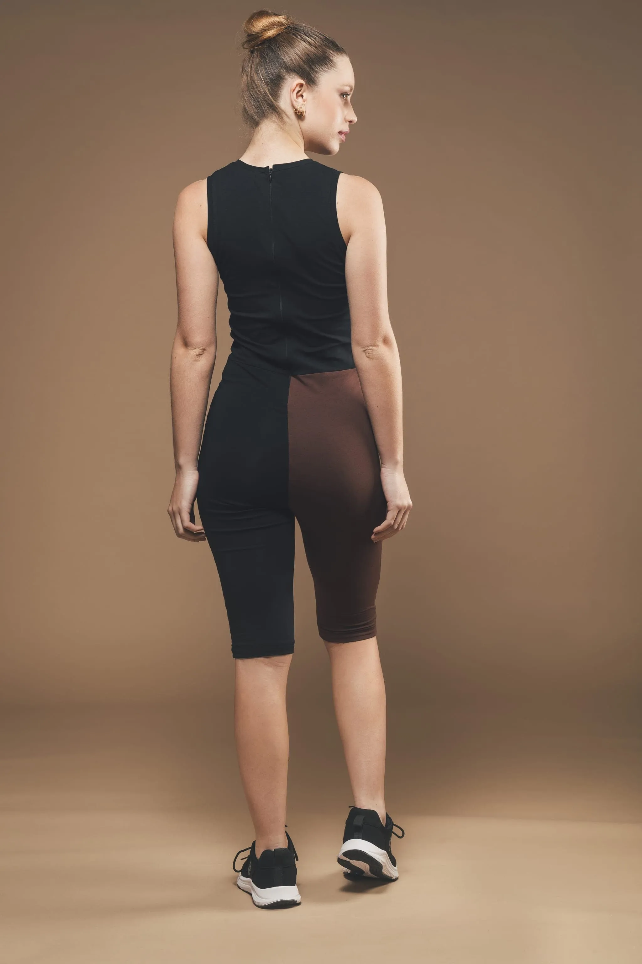 Organic Cotton Cycling Short Jumpsuit | Black & Brown