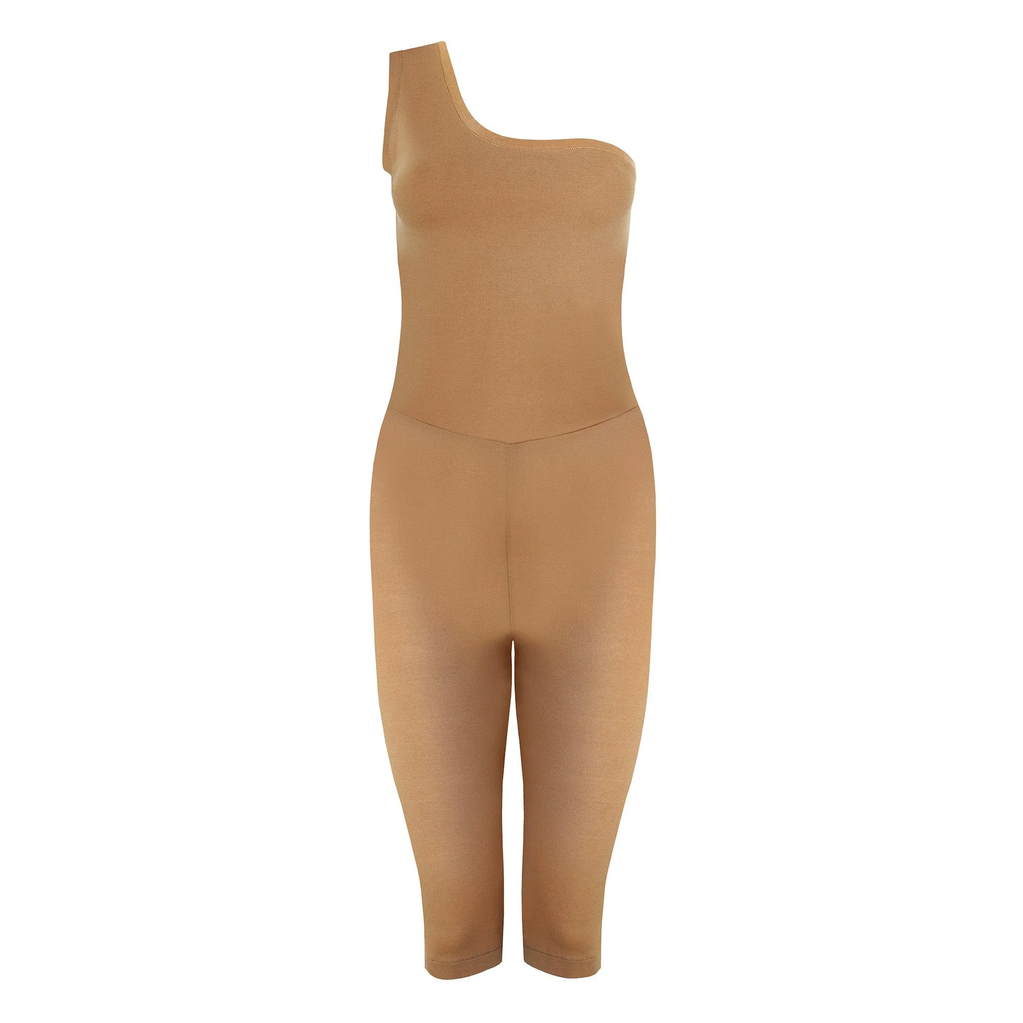 Organic Cotton One Shoulder Cycling Jumpsuit | Light Brown