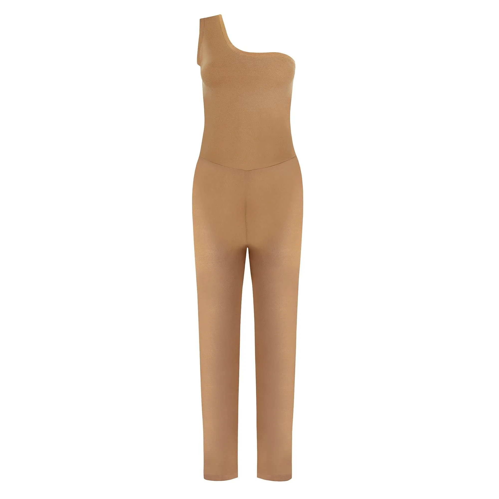 Organic Cotton One Shoulder Jumpsuit | Light Brown