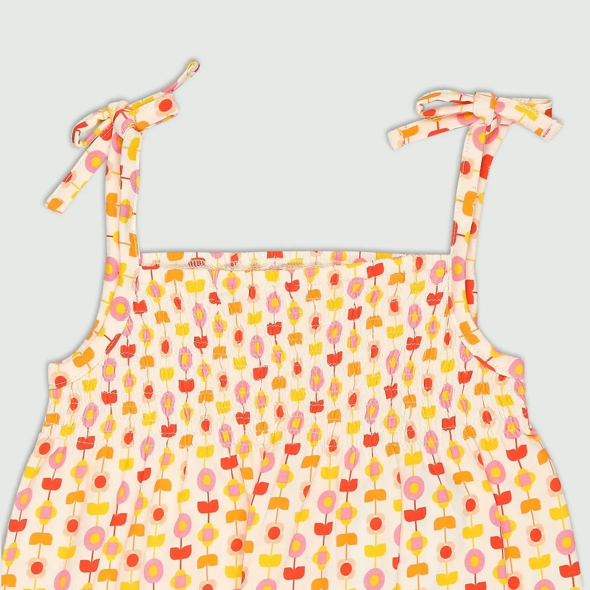 Organic Cotton Smocked Jumpsuit- Indian Flora White