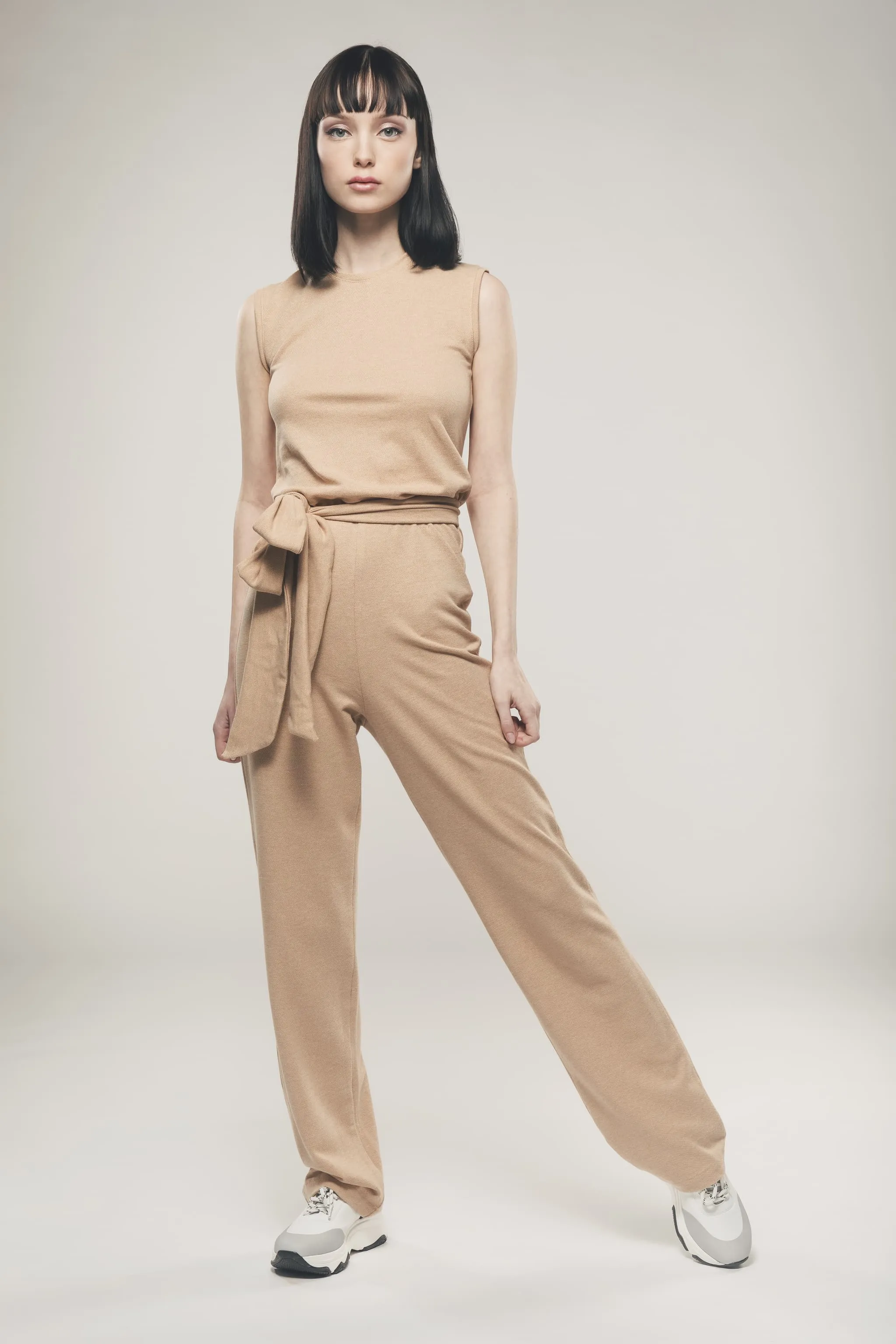 Organic Cotton Straight Leg Jumpsuit | Light Brown