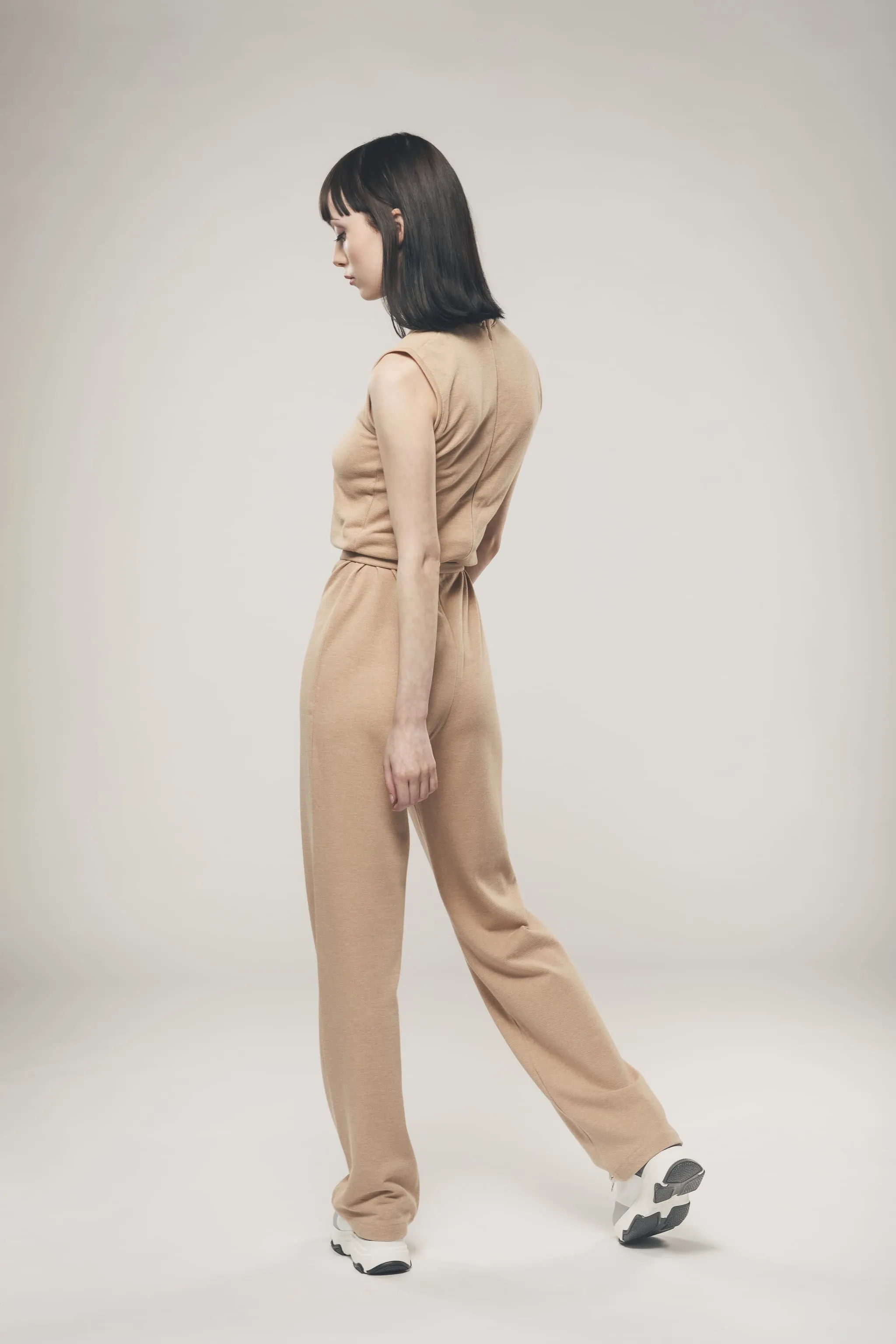 Organic Cotton Straight Leg Jumpsuit | Light Brown