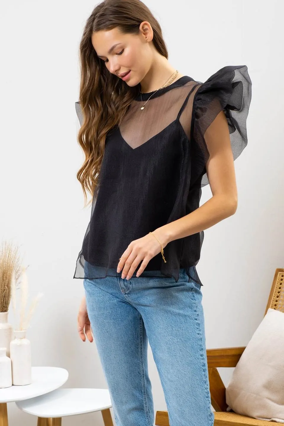 OVERSIZED RUFFLE ORGANZA TOP