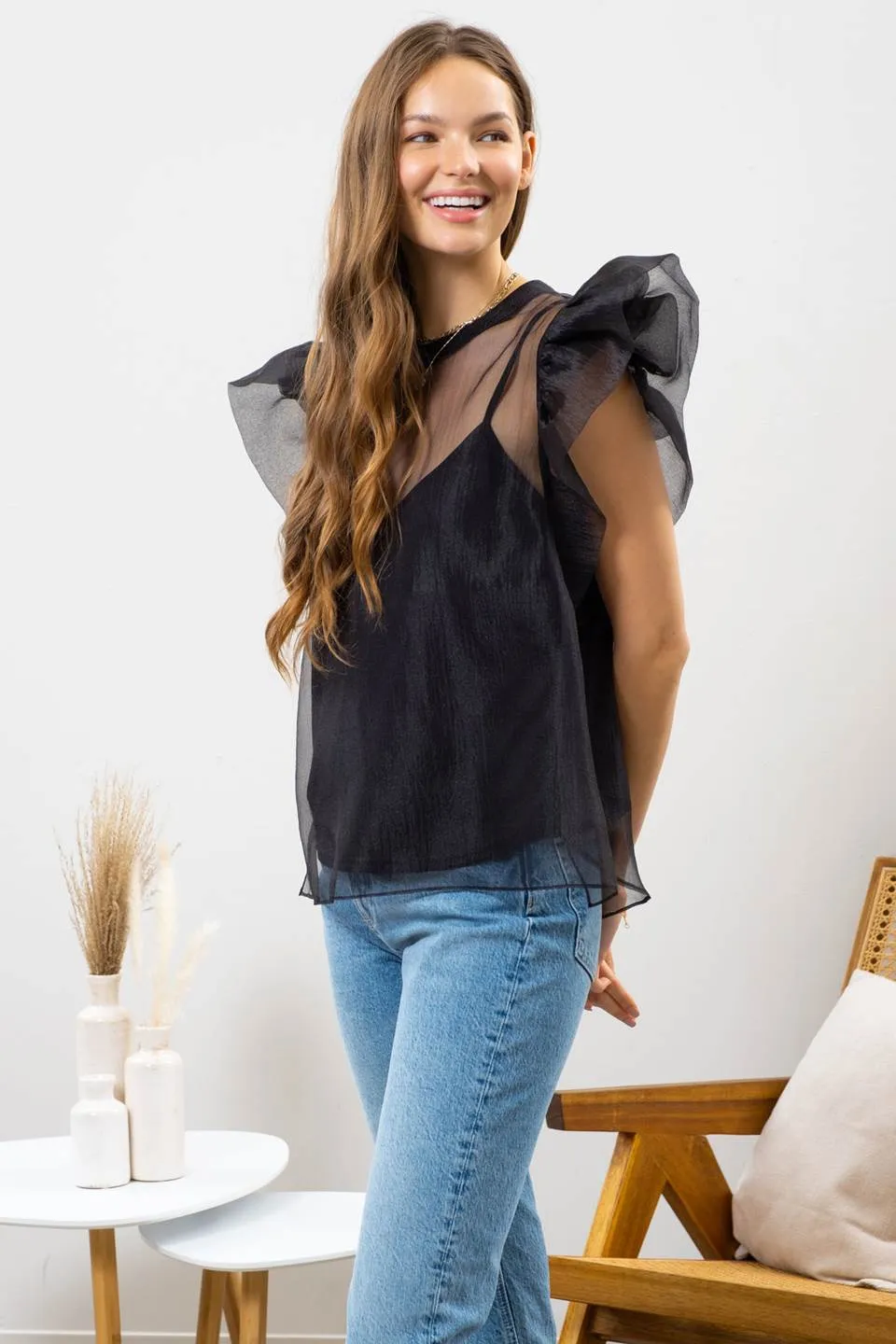 OVERSIZED RUFFLE ORGANZA TOP