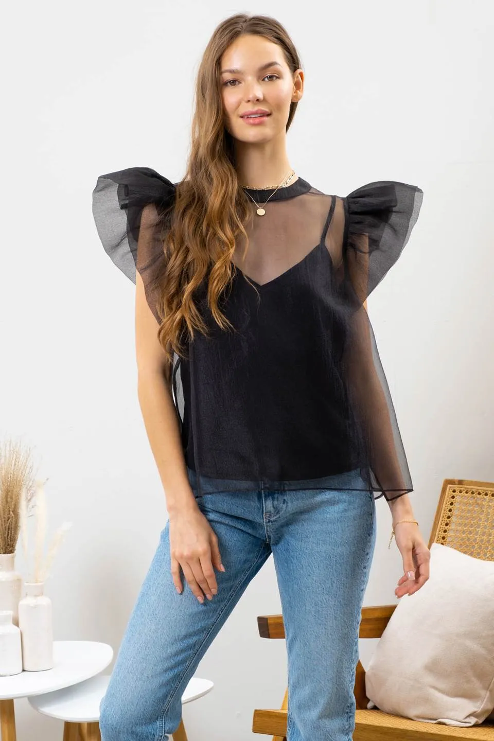 OVERSIZED RUFFLE ORGANZA TOP