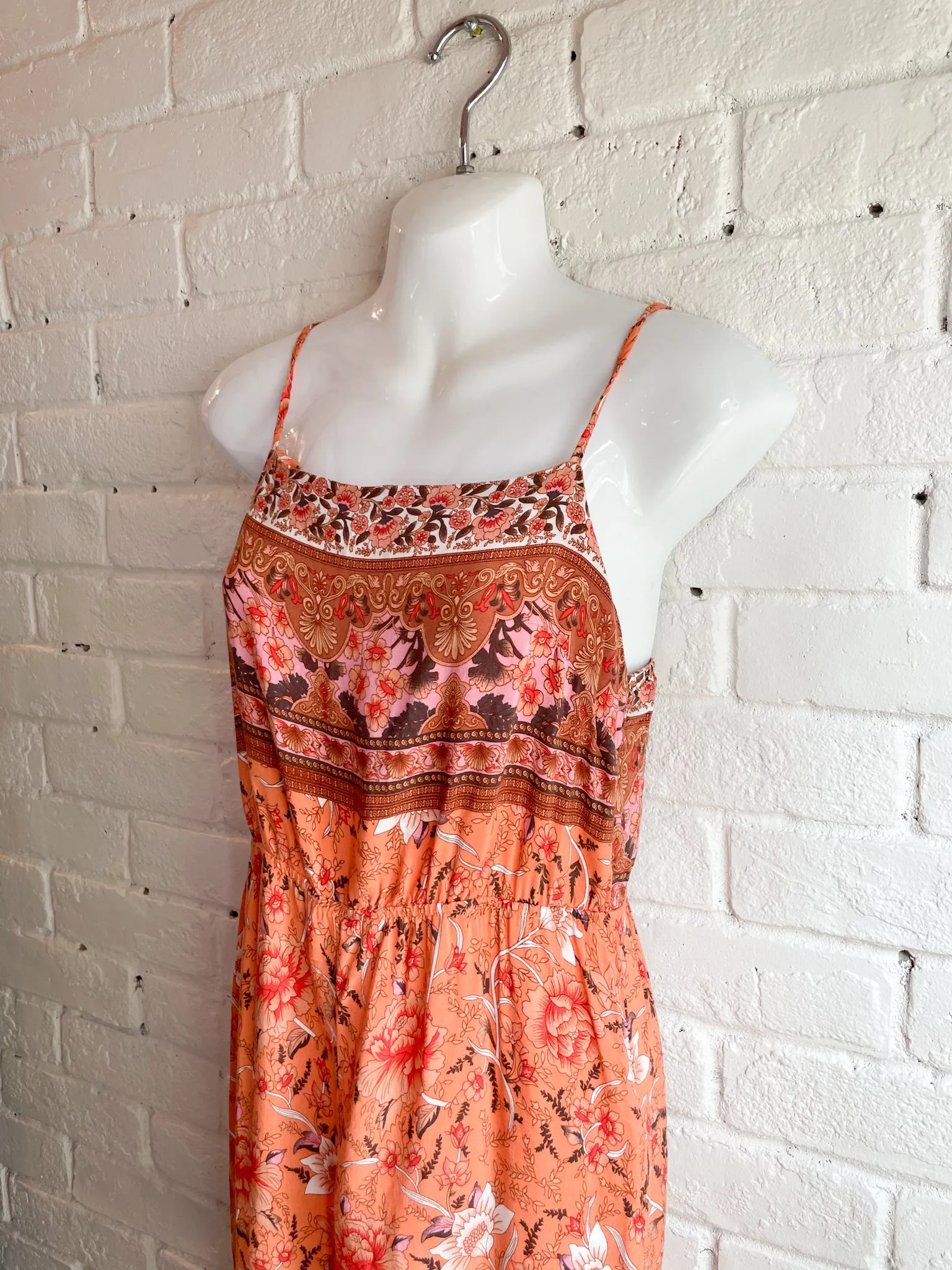 Pastel Orange Floral Wide Leg Jumpsuit - Small