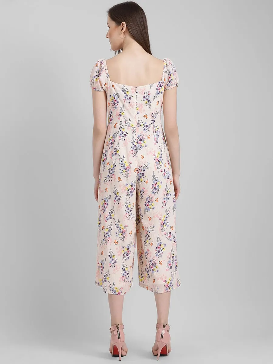 Peach Printed Regular Jumpsuit