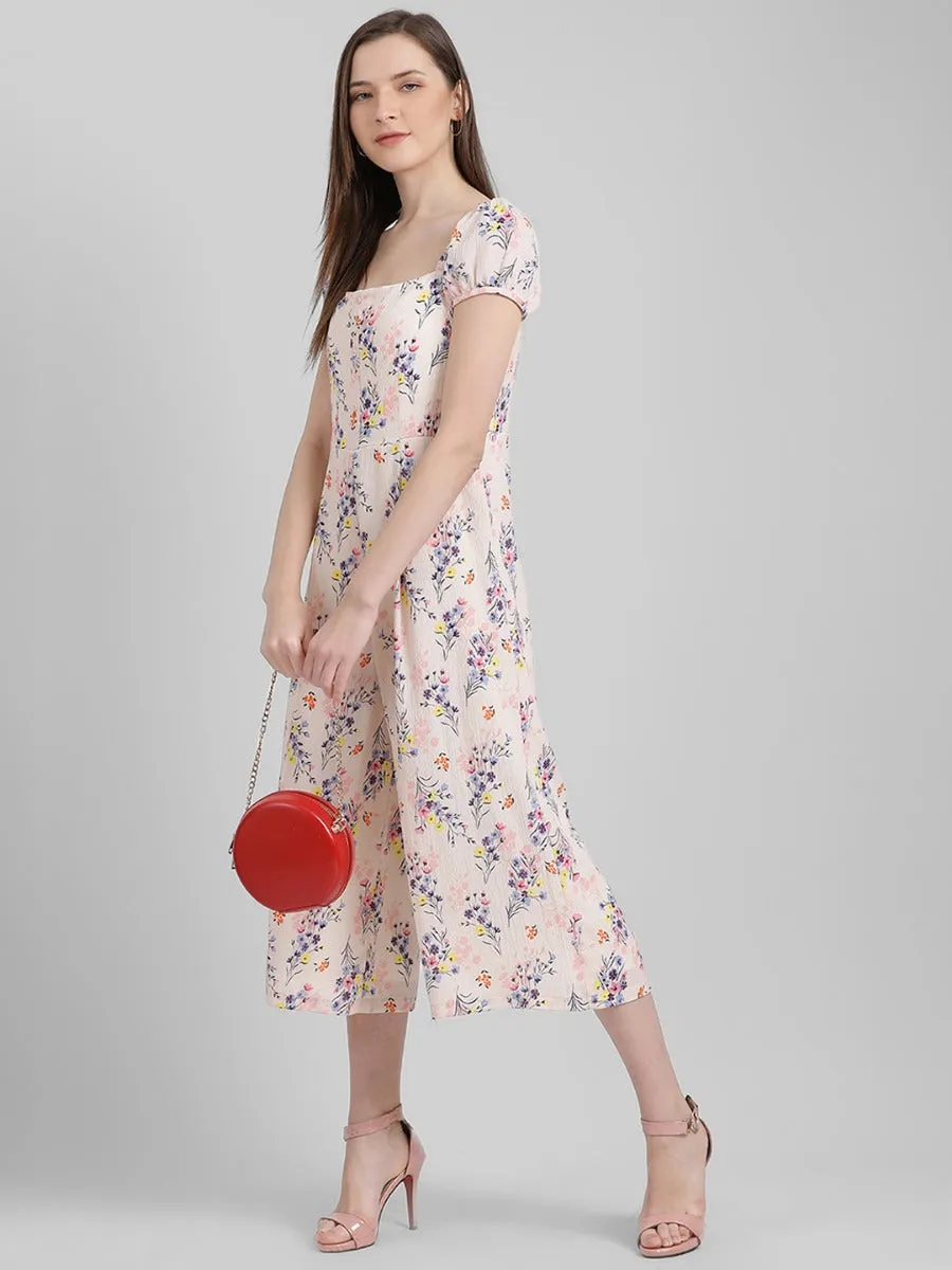 Peach Printed Regular Jumpsuit