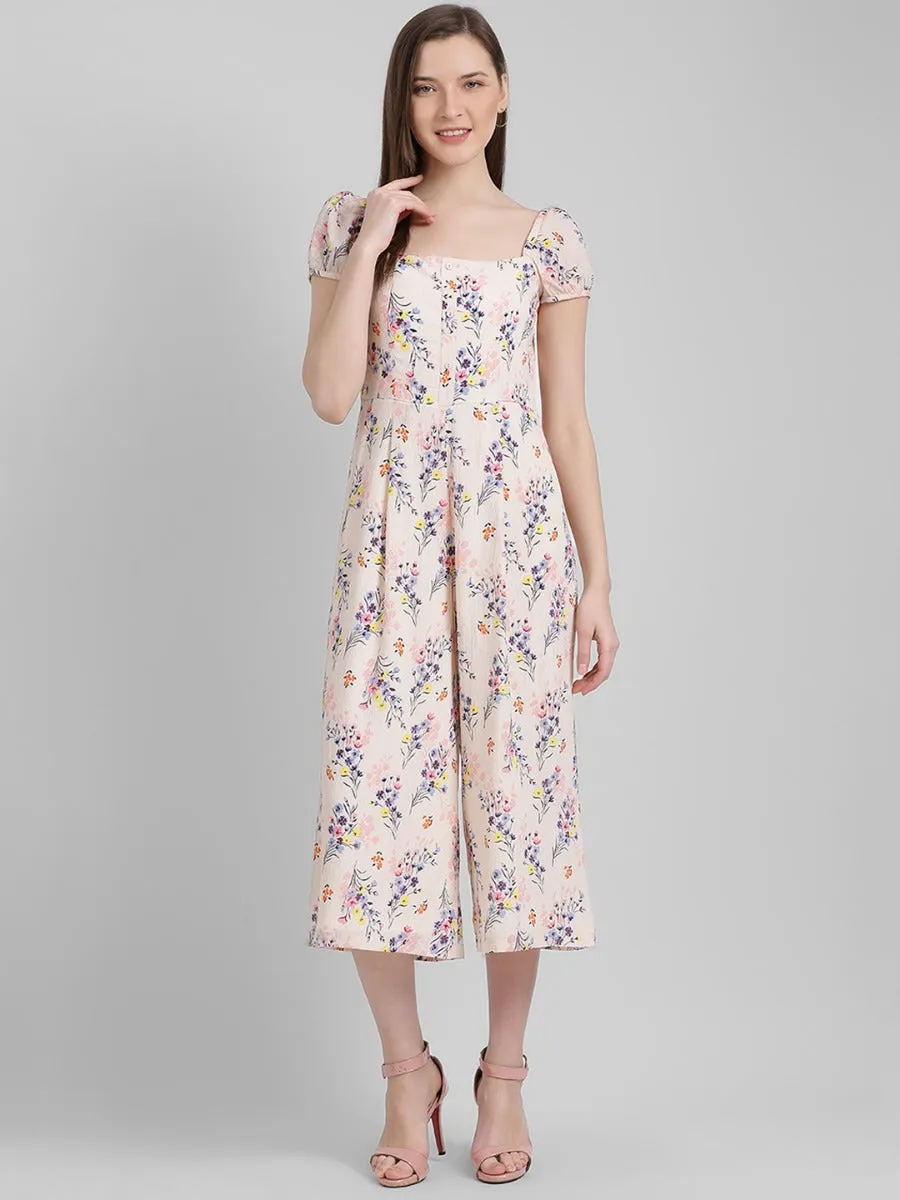 Peach Printed Regular Jumpsuit
