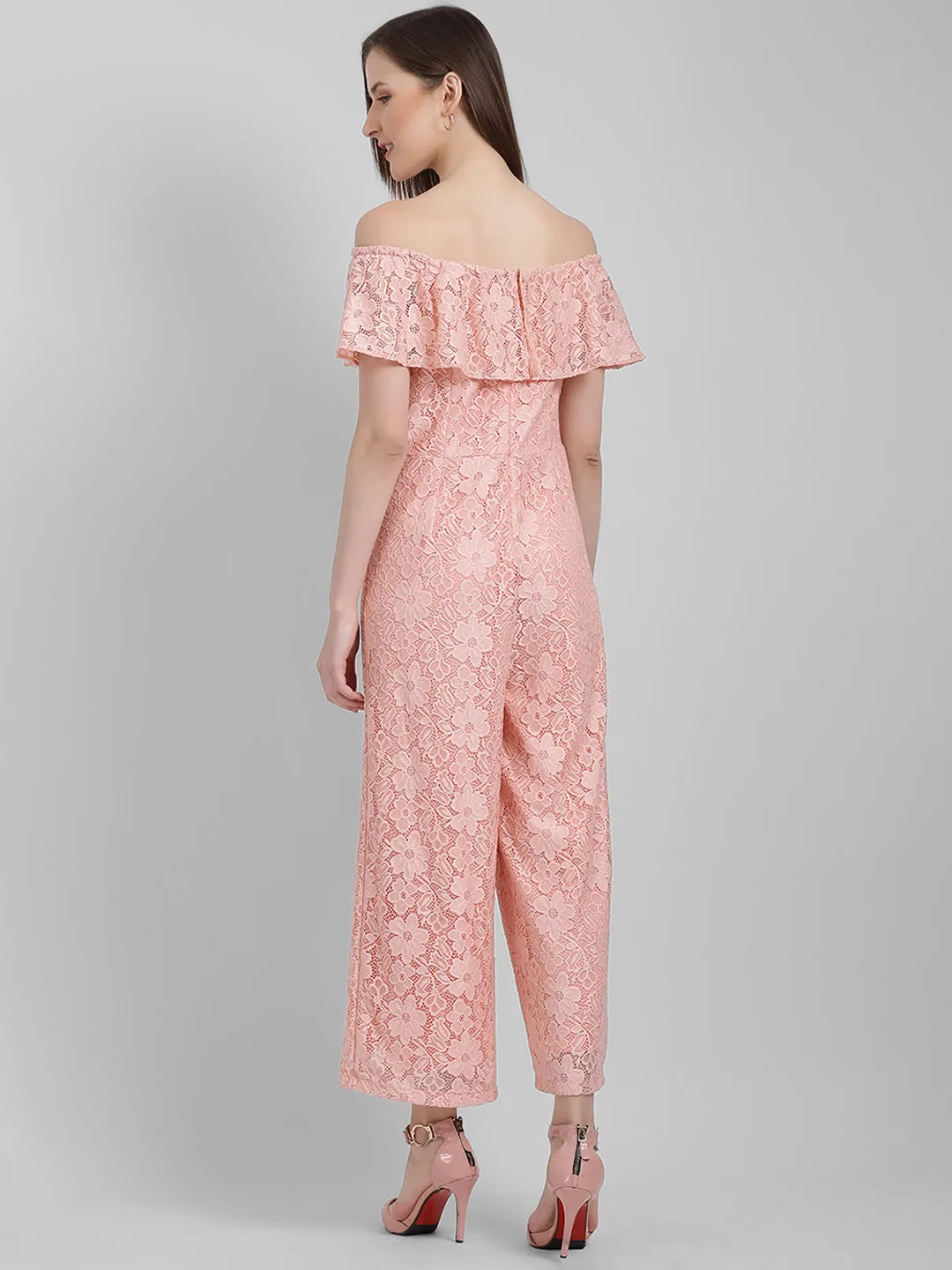 Peach Self Design Regular Jumpsuit