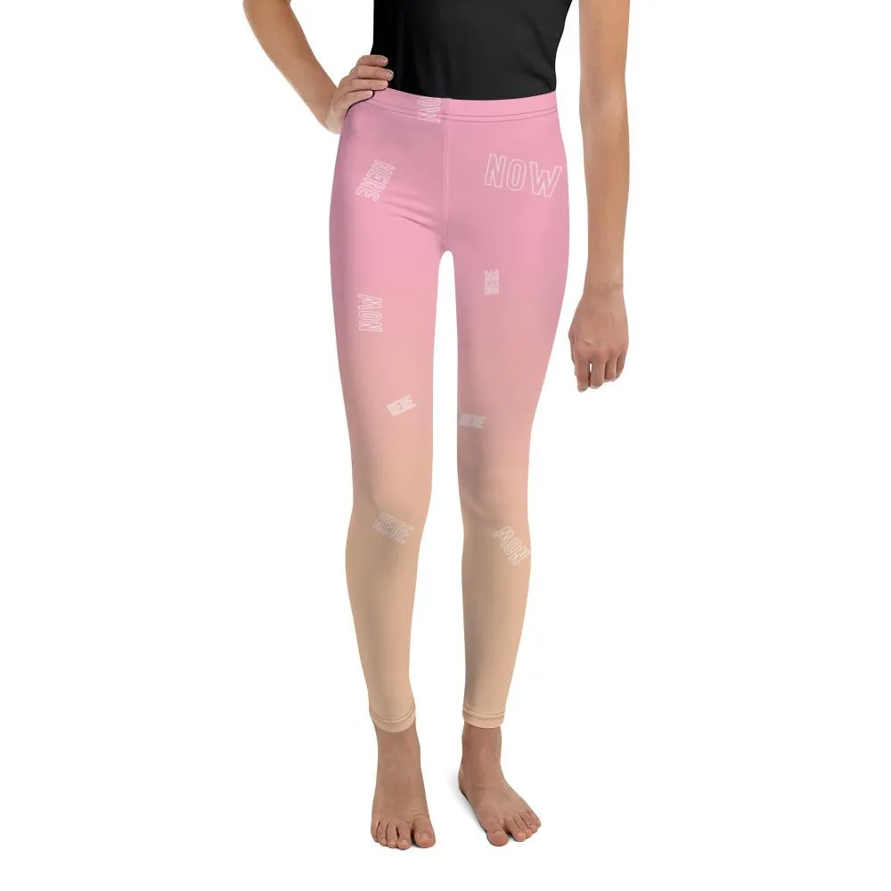 Pink Orange Beige Ombre Print Cute Youth Leggings Tights Gym Pants- Made in USA/EU