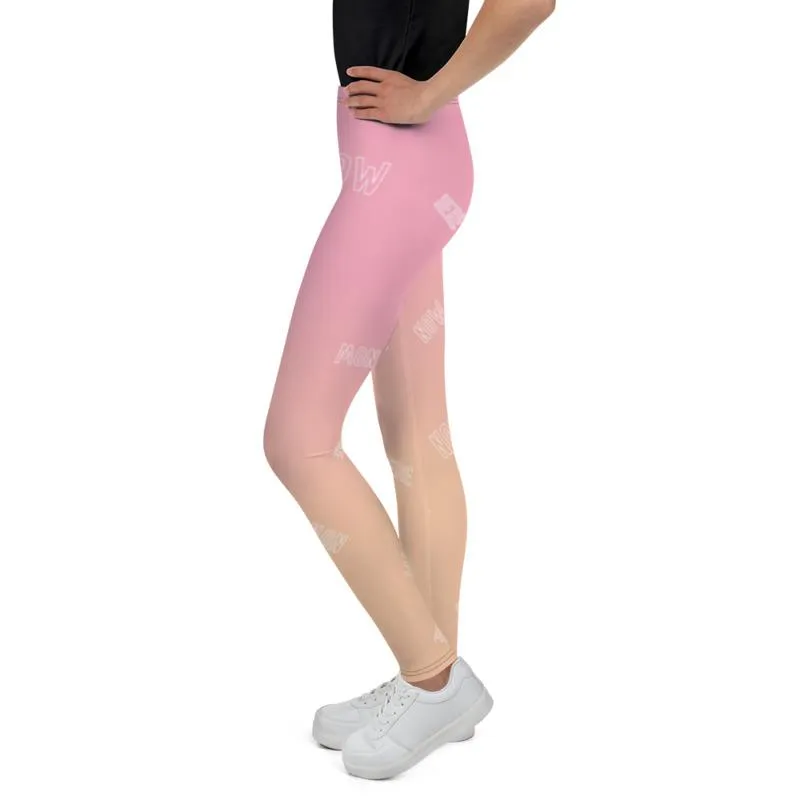 Pink Orange Beige Ombre Print Cute Youth Leggings Tights Gym Pants- Made in USA/EU