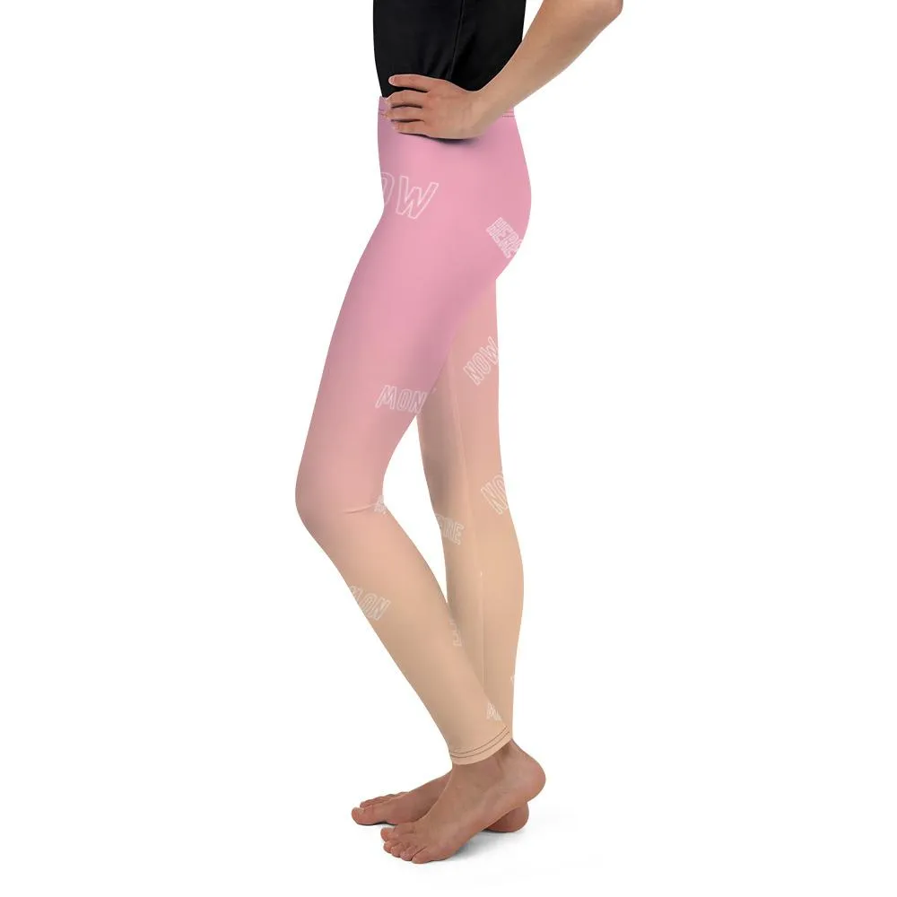 Pink Orange Beige Ombre Print Cute Youth Leggings Tights Gym Pants- Made in USA/EU