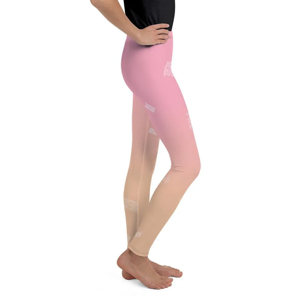 Pink Orange Beige Ombre Print Cute Youth Leggings Tights Gym Pants- Made in USA/EU
