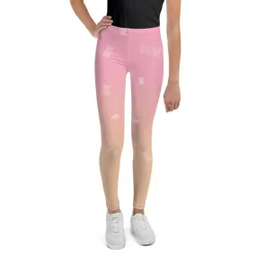Pink Orange Beige Ombre Print Cute Youth Leggings Tights Gym Pants- Made in USA/EU