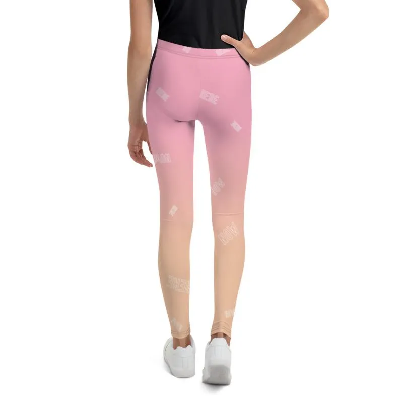 Pink Orange Beige Ombre Print Cute Youth Leggings Tights Gym Pants- Made in USA/EU