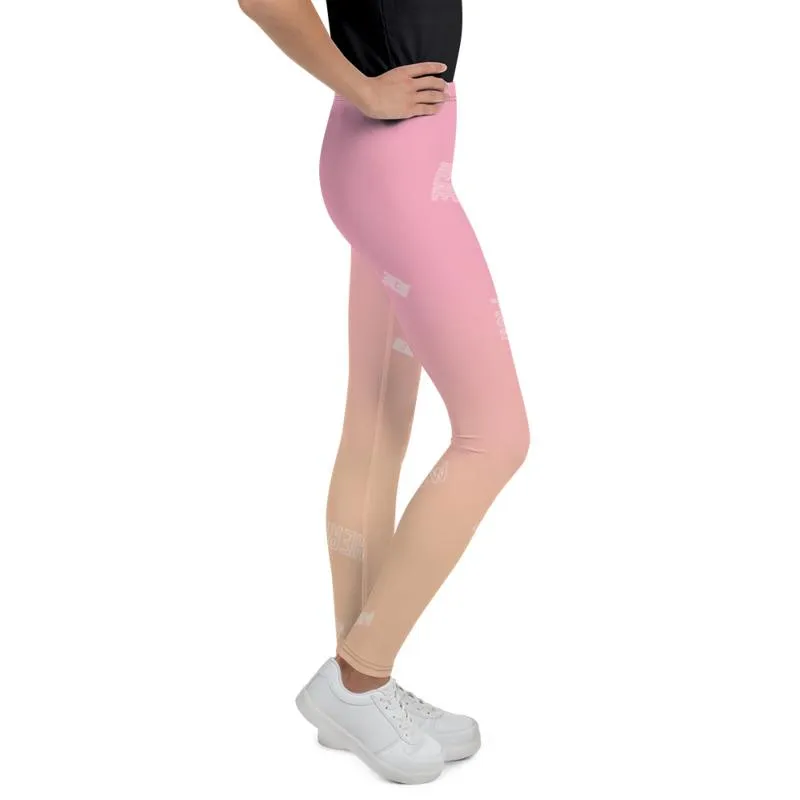 Pink Orange Beige Ombre Print Cute Youth Leggings Tights Gym Pants- Made in USA/EU